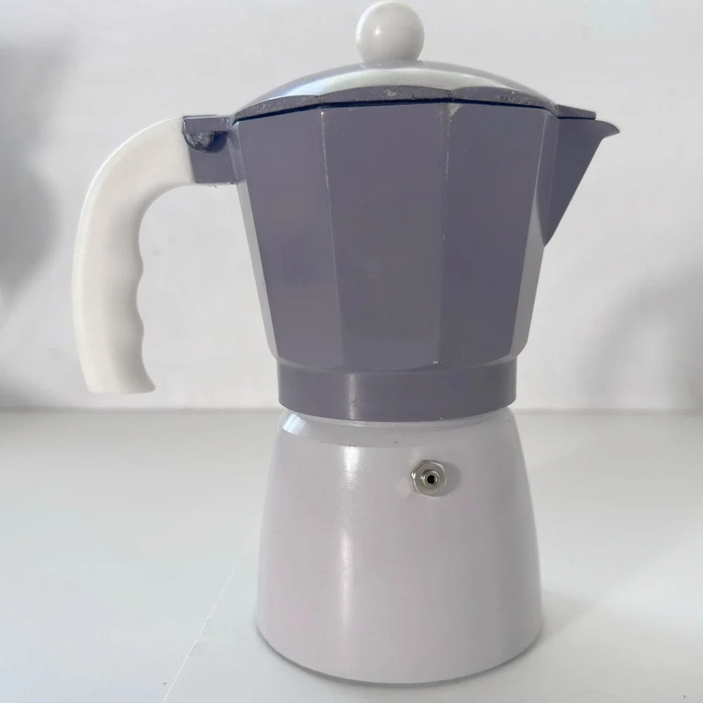 Egon Pantone Moka Pot Espresso Maker Stovetop Purple White Aluminum 6-Cup Coffee
